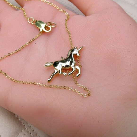 14k Gold Plated Unicorn Pendant Necklace - Picture 3 of 4
